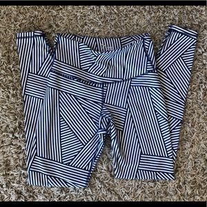 Active Leggings - Navy Blue & White